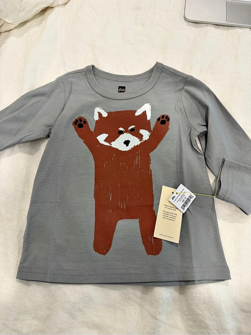 Tea Collection Red Panda Long Sleeve Graphic Tee Gray & Brown 2T